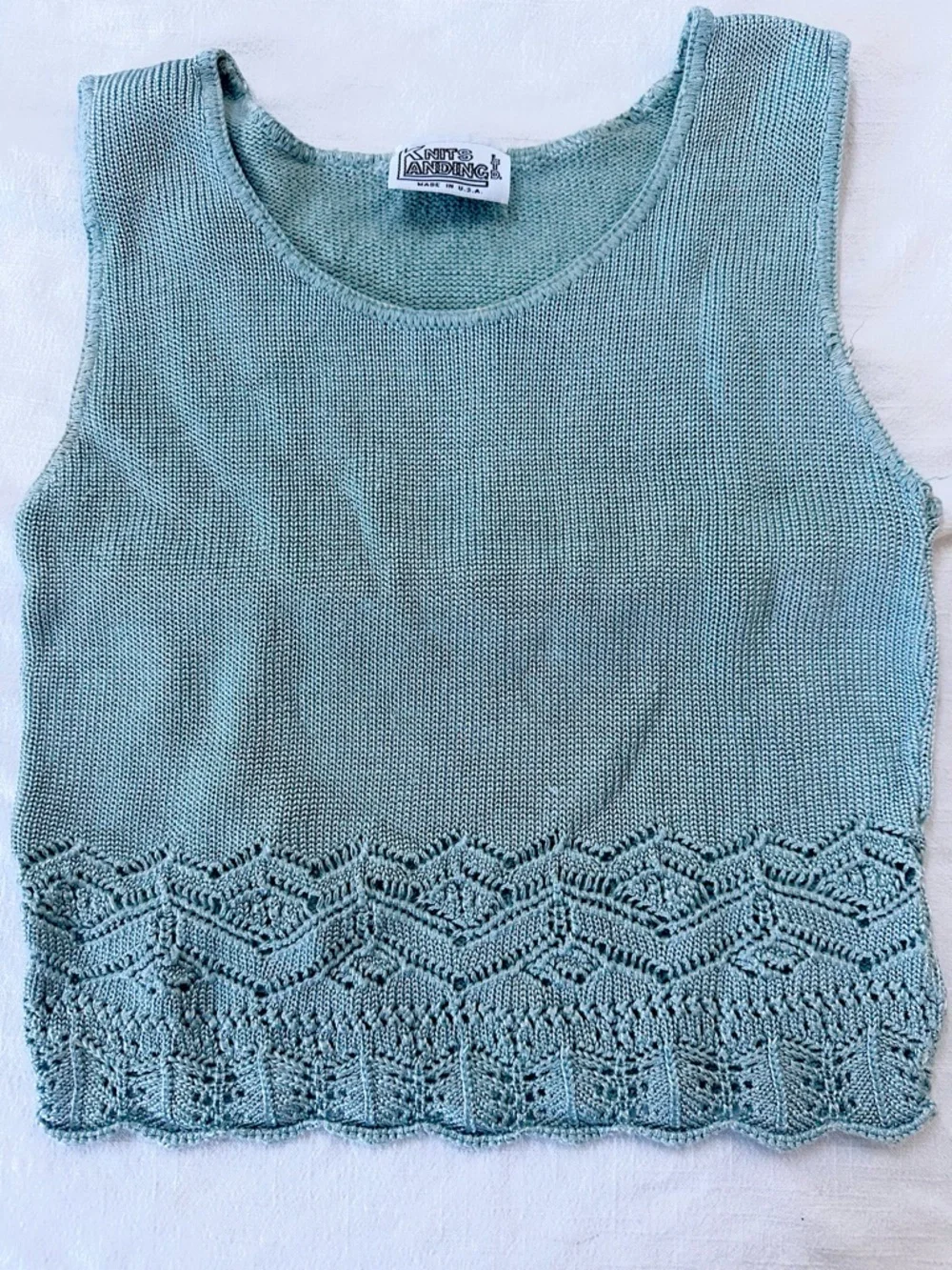vintage aqua knit baby tank — cottagecore lace hem sweater vest by Knits Landing - Picture 6 of 6